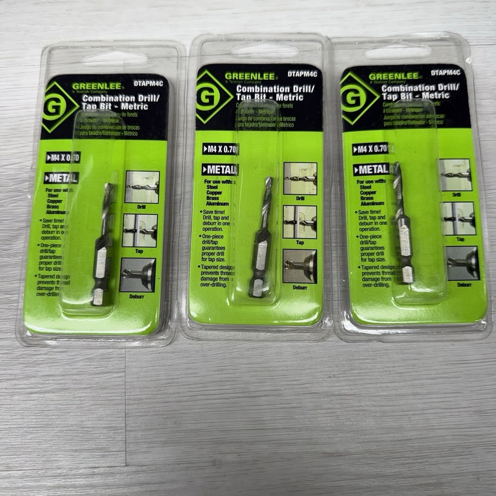 Lot 3 Greenlee DTAPM4C M4 x .70mm High Speed Steel Split Point Drill / Tap Bit